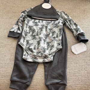 Kyle & Deena Cutie Pie Baby 2tone grey thermal texture cotton blend 3 piece set